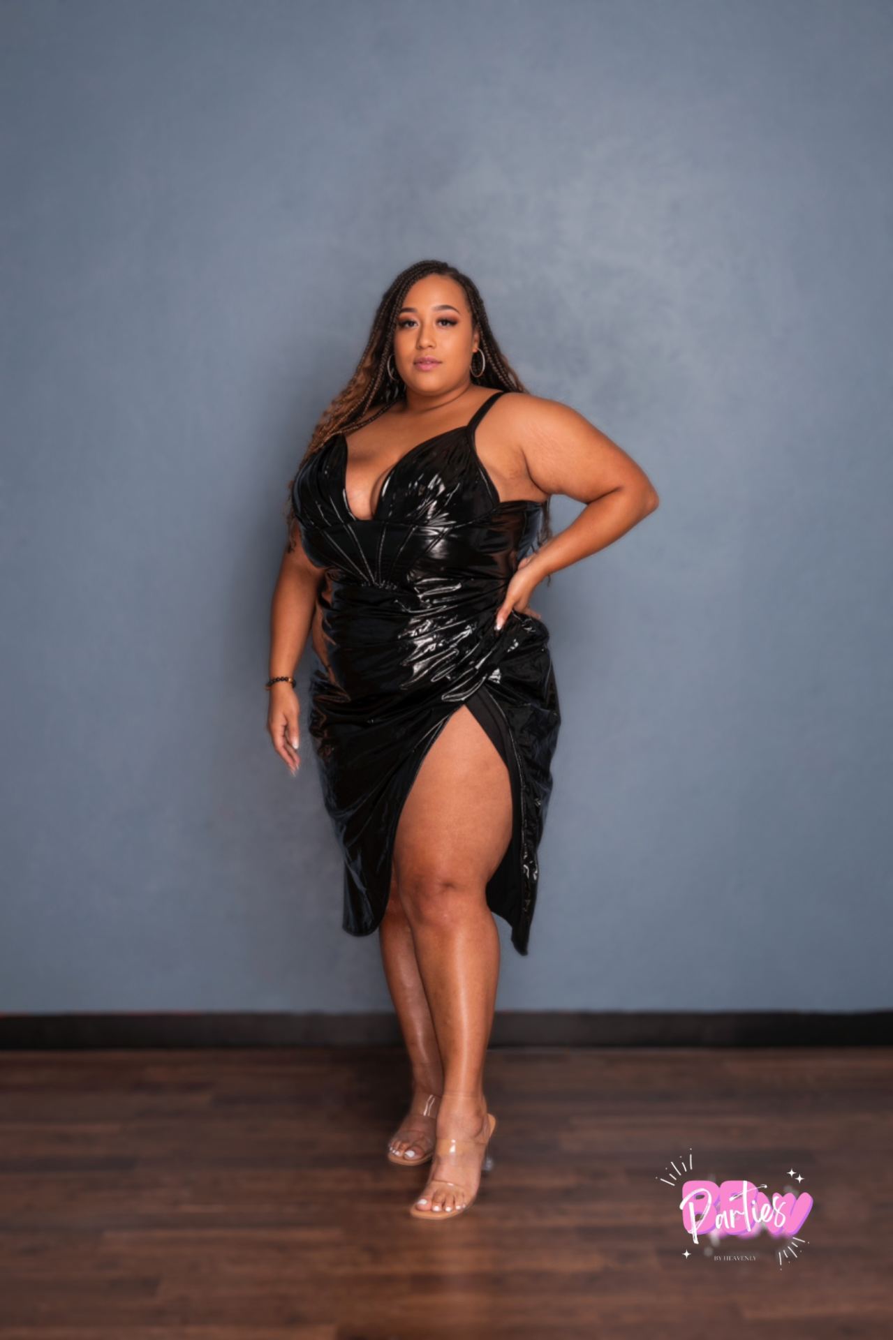 Pretty Girl Society member in a black dress during a portrait session